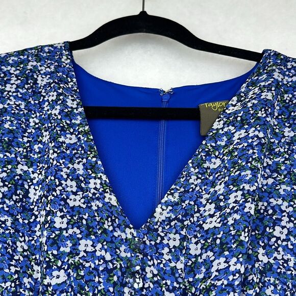 TAYLOR Women's Floral-Print Tiered Ruffle Hem Dress Sz 8P V-Neck Smocked Waist - Picture 5 of 16